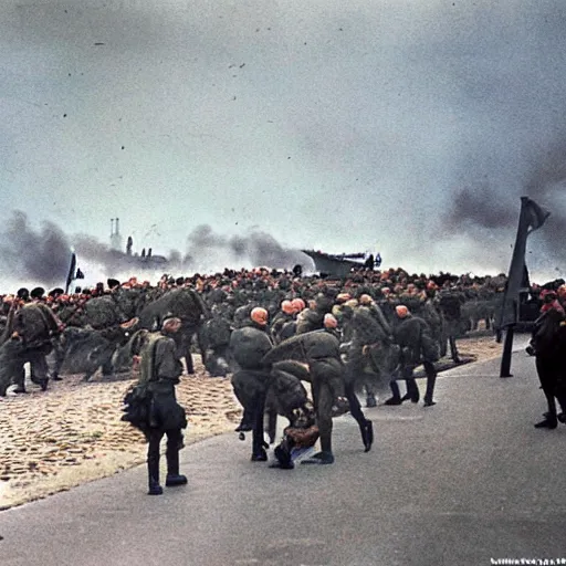 Prompt: d-day, 6 june 1944, colour photo