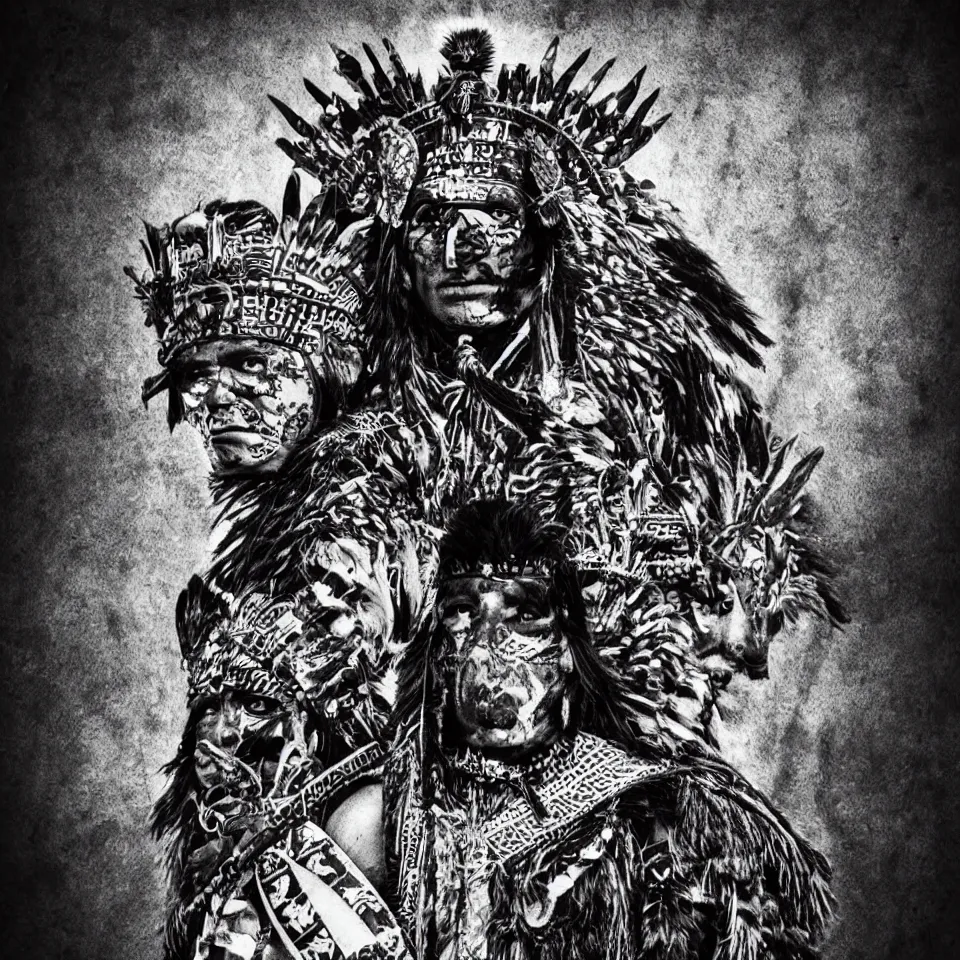 Image similar to aztec yaotl warrior, noir, wolf aztec symbol, black and white, 4k.