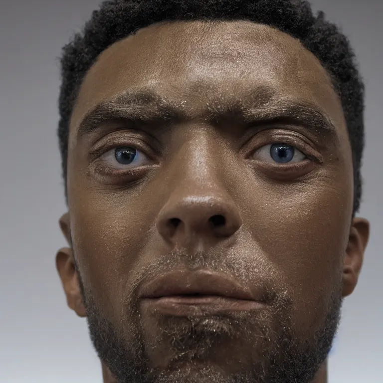 Prompt: beautiful studio photograph of colorful postmodern portrait sculpture of chadwick boseman disappointed, beautiful symmetrical face accurate face detailed face realistic proportions, made of spray - painted polymer clay on a pedestal by ron mueck and matthew barney and greg rutkowski, hysterical realism intense cinematic lighting shocking detail 8 k