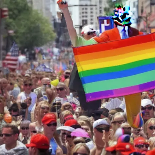 Image similar to donald trump in a gay pride parade,