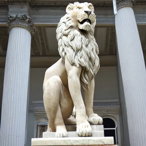 Prompt: statue of a lion made out of marble by michelangelo