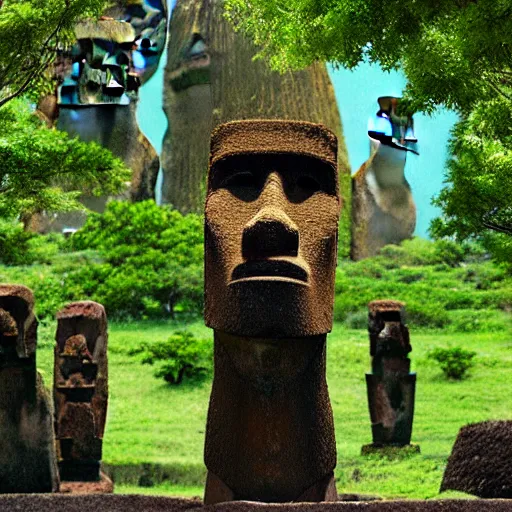 Image similar to makoto shinkai easter island head