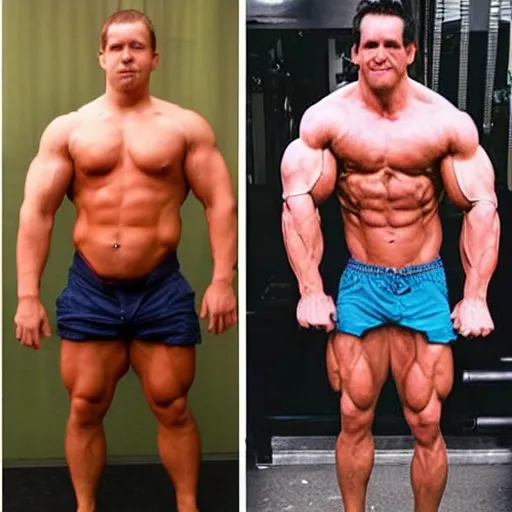 Image similar to before and after bodybuilding photos, highly detailed