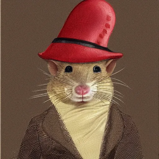 Image similar to portrait of a humanoid rat wearing a hat in the style of piccaso