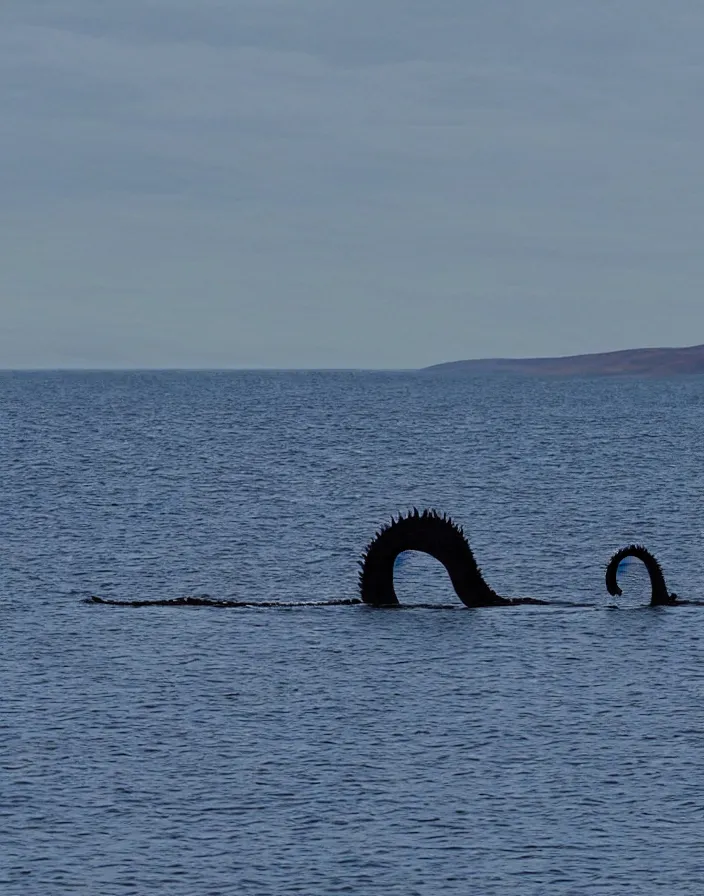 Image similar to an alleged photo of loch ness monster taken from very far away and zoomed in blurry hard to tell colorized