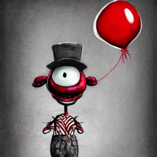 Prompt: surrealism grunge cartoon portrait sketch of a flower inside a balloon with a wide smile and a red balloon by - michael karcz, loony toons style, freddy krueger style, horror theme, detailed, elegant, intricate