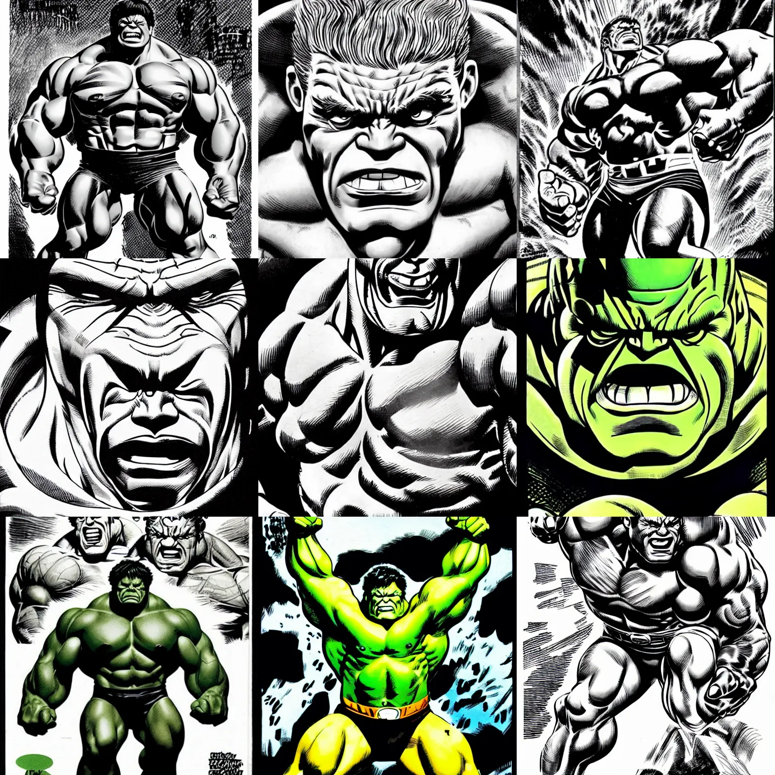 Prompt: by jack kirby : macro!! face of hulk