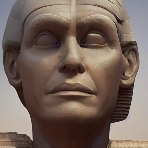 Image similar to Donald Trump with sphinx body, realistic artstyle, wide shot, dramatic lighting, octane render, hyperrealistic, high quality, highly detailed, HD, beautiful, cinematic, 8k, unreal engine, facial accuracy, symmetrical