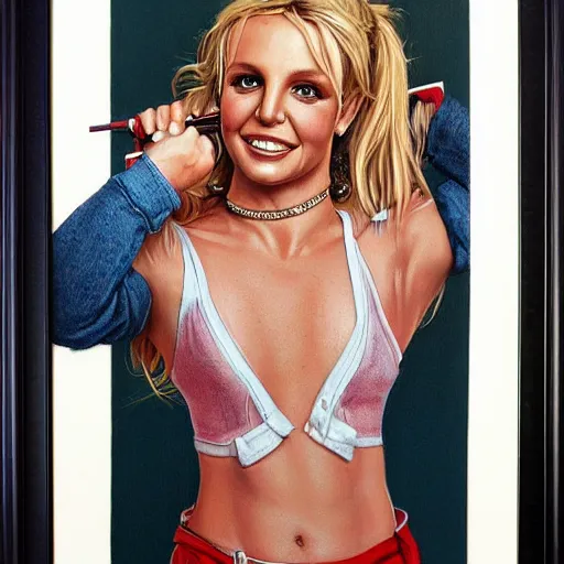 Image similar to Britney Spears, highly detailed illustration, portrait painting by Norman Rockwell