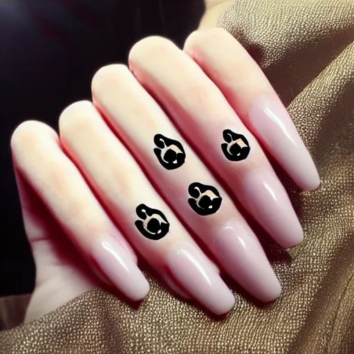 Prompt: nail design with cat logo, realistic