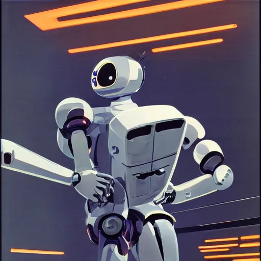Prompt: beautiful robot destroying himself because of explosion. concept art for sci fi robots movie. by syd mead, 1 9 7 4