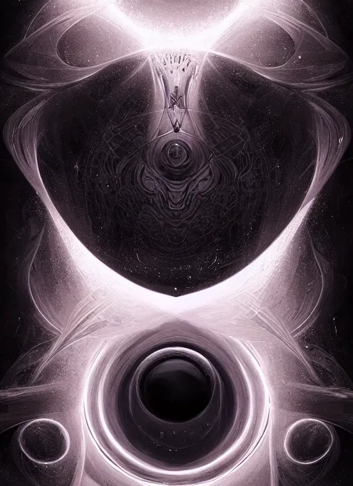 Image similar to symmetry!! black hole warp, intricate, elegant, highly detailed, digital painting, artstation, concept art, smooth, cosmic, soft light, illustration, art by artgerm