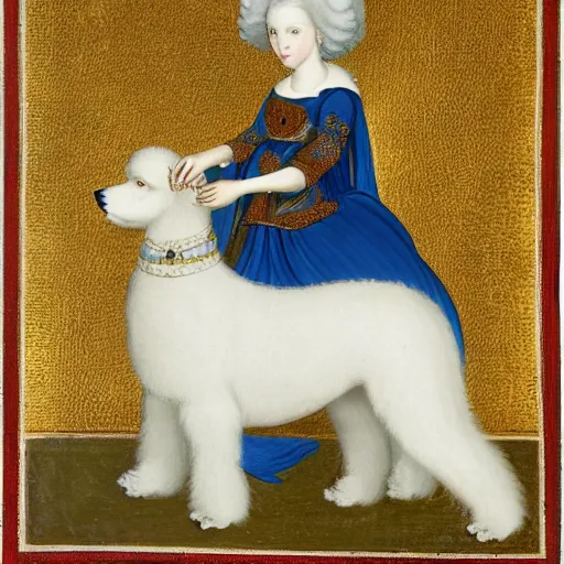 Image similar to portrait of a white poodle as an italian duchess, italo - byzantine era 9 0 0 ce