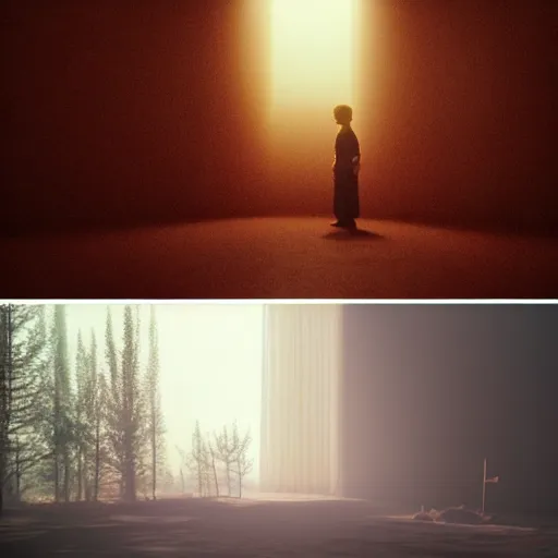 Image similar to colour aesthetic scene from duna ( 2 0 2 1 ) by denis villeneuve and gregory crewdson style with hyperrealistic highly detailed faces. many details by andrei tarkovsky and caravaggio in sci - fi style. volumetric natural light rendered in blender and octane render