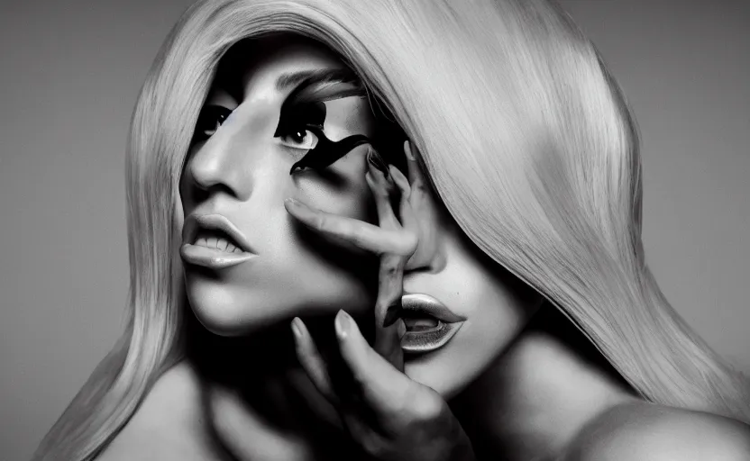 Image similar to IMG_975.raw, lady gaga ,beautiful composition, nick knight, 50mm f1.8, ambient light,