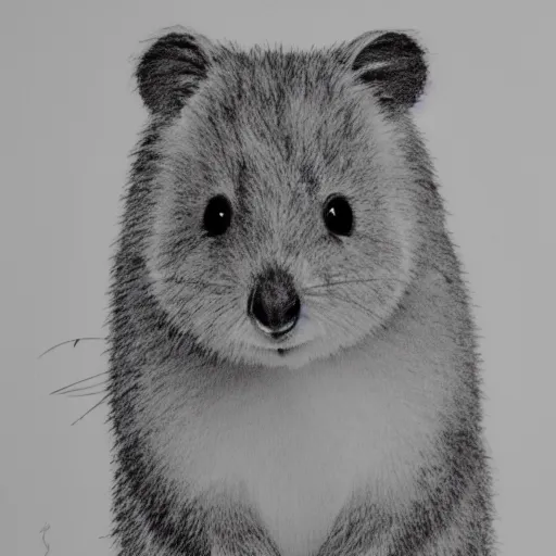 Prompt: single line drawing of a happy quokka, monochrome, mono, one line, line drawing, unbroken, minimalist, no background, white space, white background, black and white