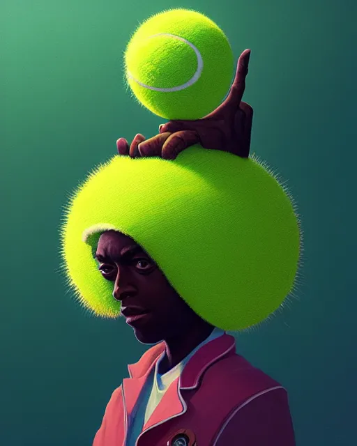 Image similar to highly detailed vfx portrait of a character of a tennis ball monster stephen bliss, unrealengine, greg rutkowski, loish, rhads, beeple, makoto shinkai and lois van baarle, ilya kuvshinov, rossdraws, tom bagshaw,