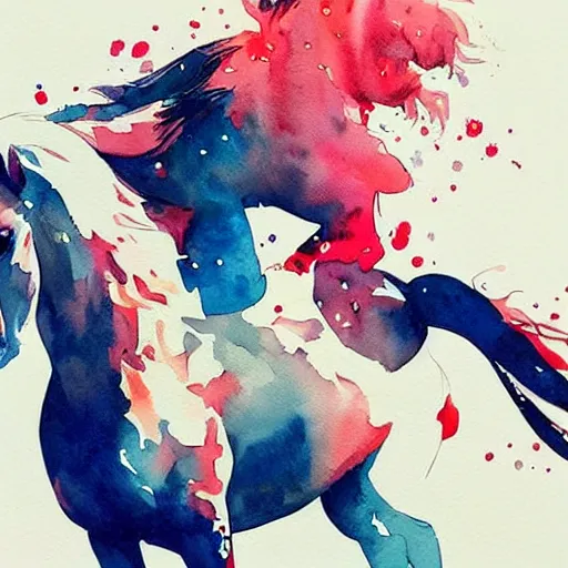 Image similar to watercolor painting by conrad roset, horses running, cgsociety, artstation