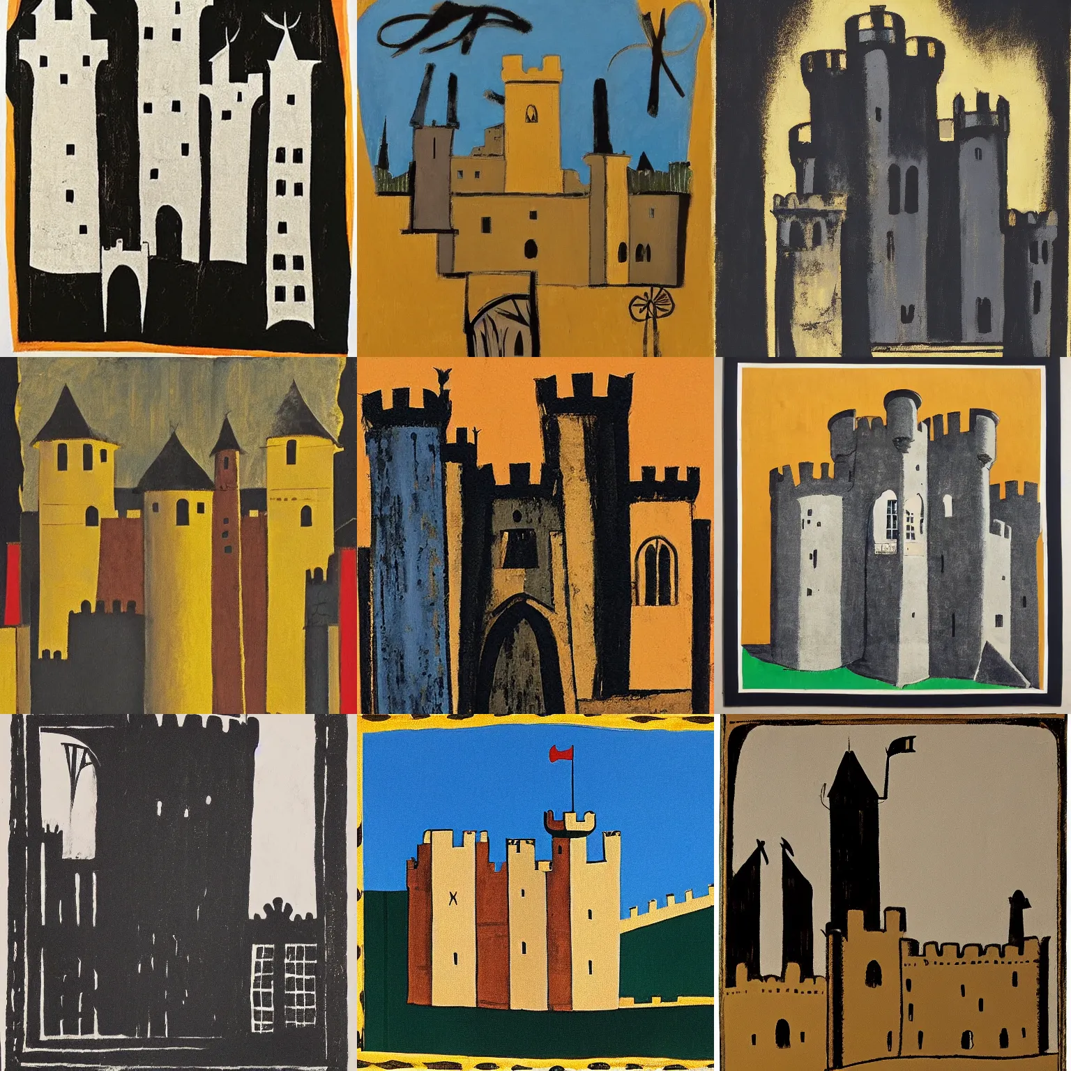 Prompt: medieval castle, by robert motherwell