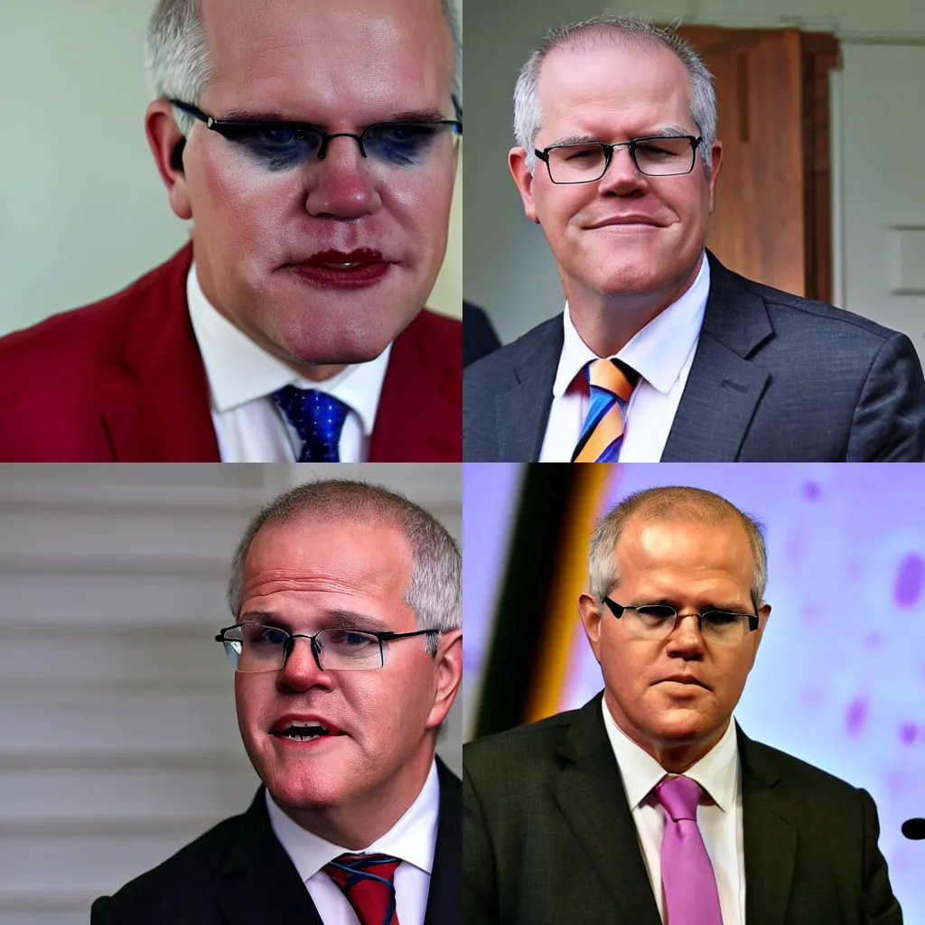 Prompt: Scott Morrison wearing clown makeup