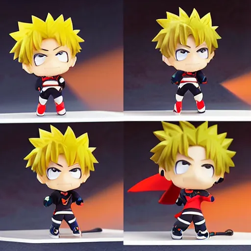 Prompt: high quality portrait flat matte painting of cute Bakugō Katsuki in the style of nendoroid and manga My Hero Academia , flat anime style, thick painting, medium close-up