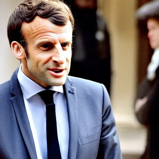 Prompt: photo of emmanuel macron in back to the future movie, full body shot, sharp focus, award - winning