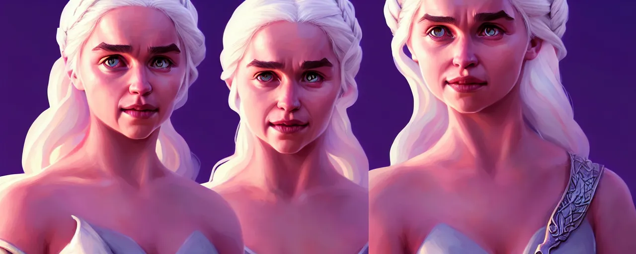 Prompt: portrait of Daenerys Targaryen, mattepainting concept Blizzard pixar maya engine on stylized background splash comics global illumination lighting artstation lois van baarle, ilya kuvshinov, rossdraws