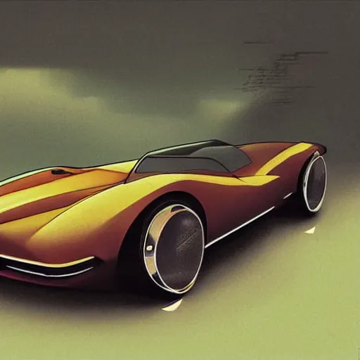 Prompt: a retro yet futuristic car from mercedes, Industrial Scifi, detailed illustration, Chiaroscuro, concept art, by Martin Grip and Moebius