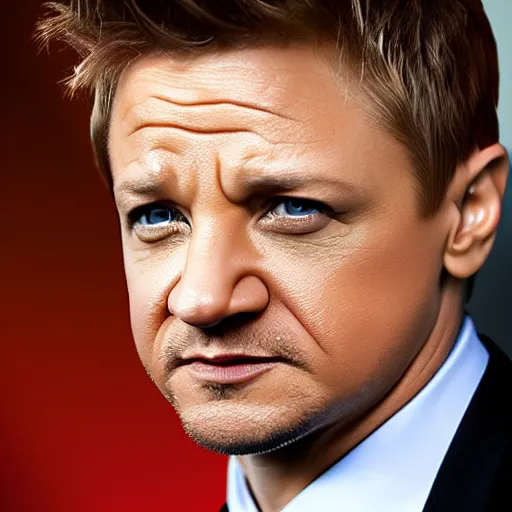 Image similar to jeremy renner as a security guard for the white house, photorealistic, cinematic lighting