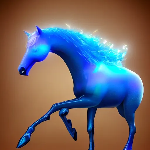 Image similar to cyber horse in the spirit realm, ice, cosmic, octane render, digital painting, award winning photograph