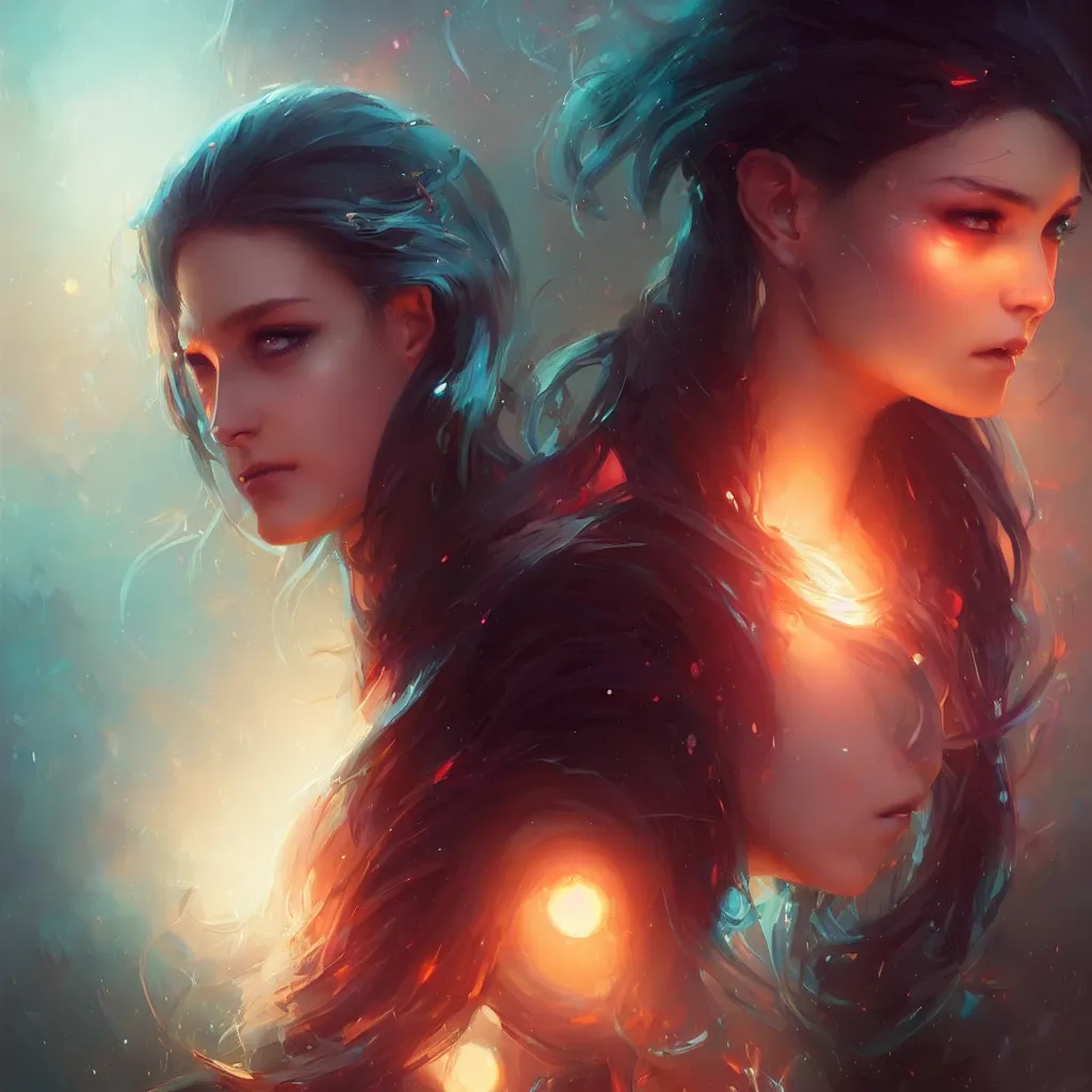 Image similar to beautiful girl portrait by greg rutkowski and charlie bowater, vivid, artgerm, aesthetic, fine details, colorful swirls, gaudy colors, luminescent, organic matte painting, realistic eyes, masterpiece, busy background, bokeh, depth of field