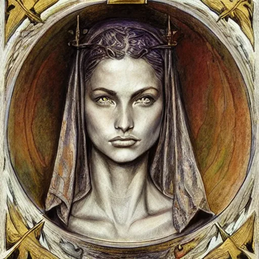 Image similar to most beautiful jeanne d'arc in the style of william blake, terese nielsen, detailed, intricate, beautiful faces, steve argyle, triumphant fate, pastoral fantastic reality