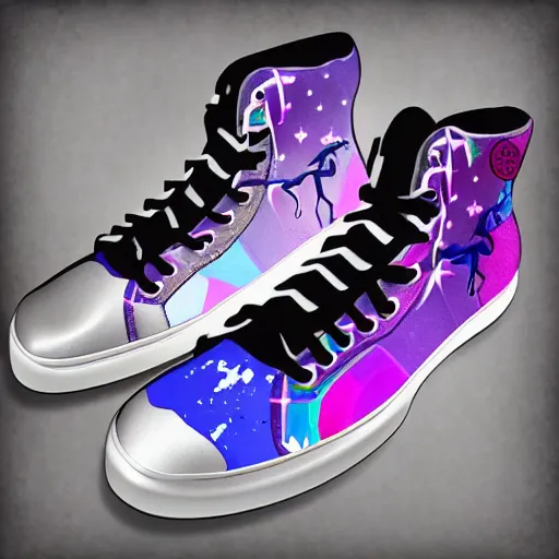 Image similar to Unicorn sneakers designed by Tinker Hatfield, digital art