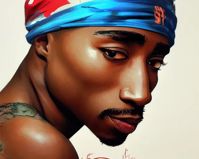 Image similar to tupac shakur ;, very very anime!!!, fine - face, audrey plaza, realistic shaded perfect face, fine details. anime. realistic shaded lighting poster by ilya kuvshinov katsuhiro otomo ghost - in - the - shell, magali villeneuve, artgerm, jeremy lipkin and michael garmash and rob rey