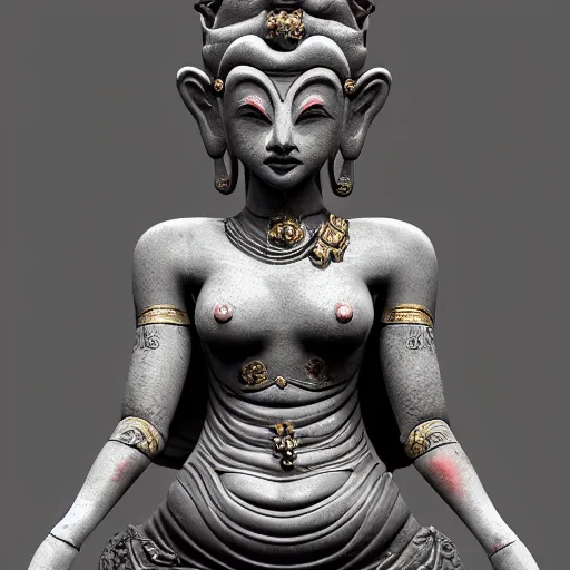 Image similar to naraka buddhist demon korean female, highly detailed, symmetrical long head, smooth marble surfaces, detailed ink illustration, raiden metal gear, cinematic smooth stone, deep aesthetic, concept art, post process, 4 k, carved marble texture and silk cloth, latex skin, highly ornate intricate details, in the style of 8 8 grzes