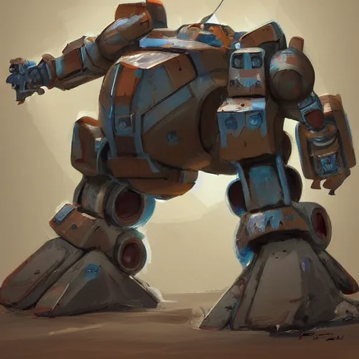 Image similar to concept art of a fat and heavy warmech, mech, weapons, photoshop, trending on artstation by alex ichim and evan leep and salvatorre yazzie, # mechanical design, # mecha, # digital 2 d, # character design