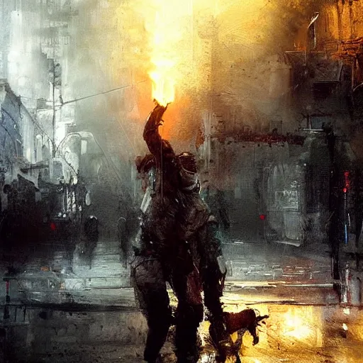 Image similar to knight holds lightning in his hand sparks everywhere, realistic, ultrahd, jeremy mann painting