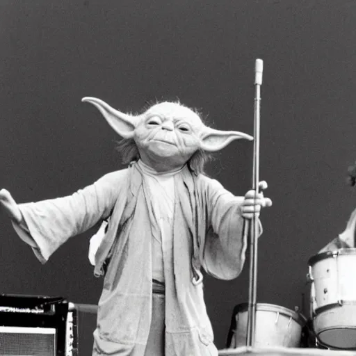 Image similar to yoda performing at woodstock