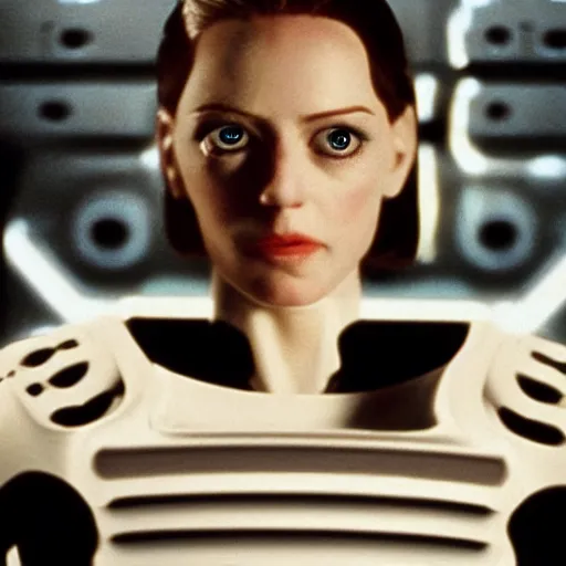 Image similar to portrait of female android, from a stanley kubrick movie