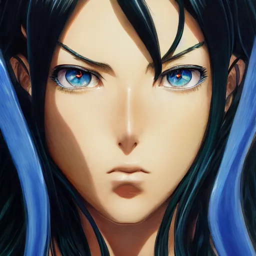 Prompt: highly detailed vfx portrait of nico robin by eiichiro oda!, makoto shinkai, sharp focus, art by artgerm and greg rutkowski!, backlit, harsh overhead sunlight, blue eyes!!, large aquiline nose!!, stanley kybric, kaoru mori, detailed, best of behance,