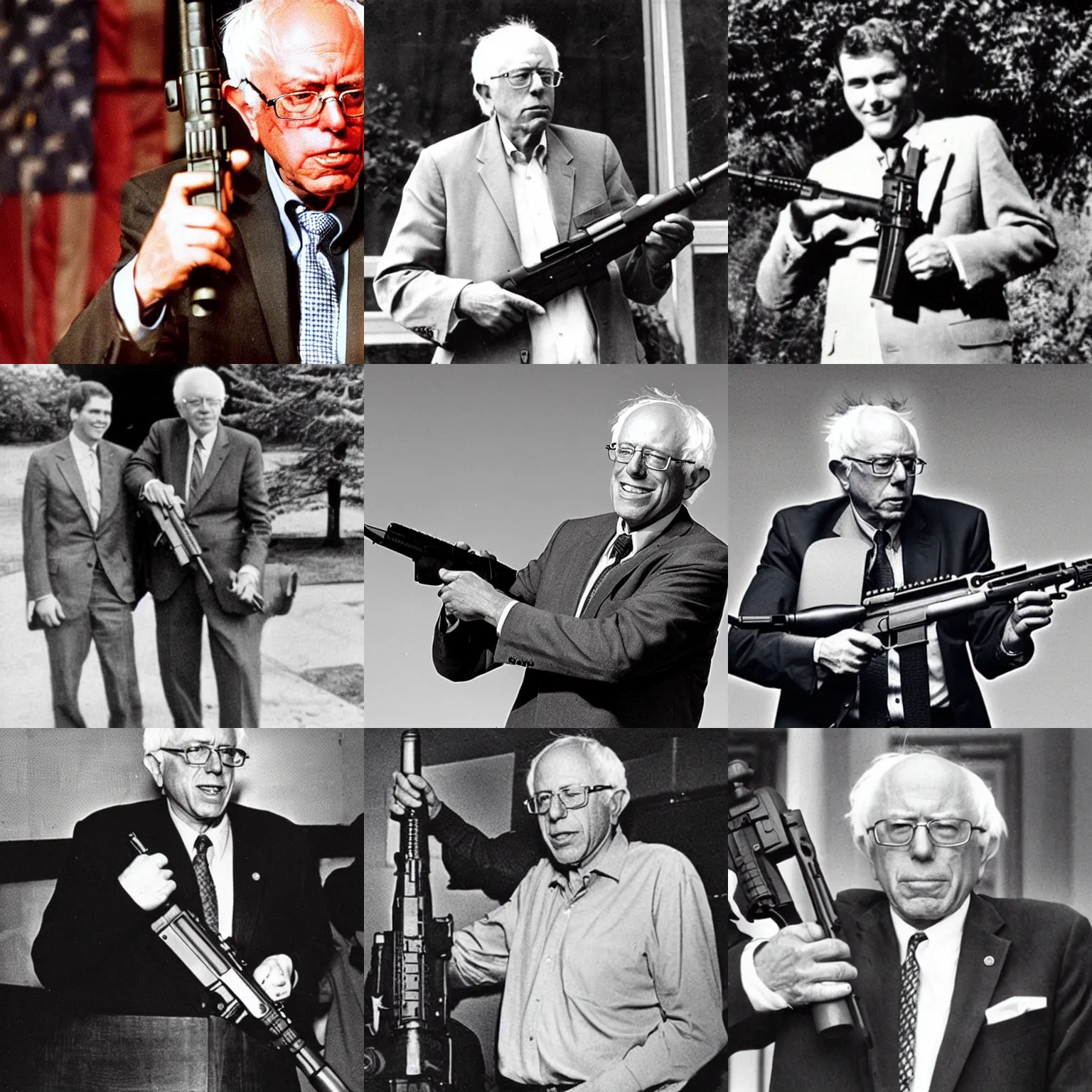 Prompt: historical photo of bernie sanders holding an m - 1 6
