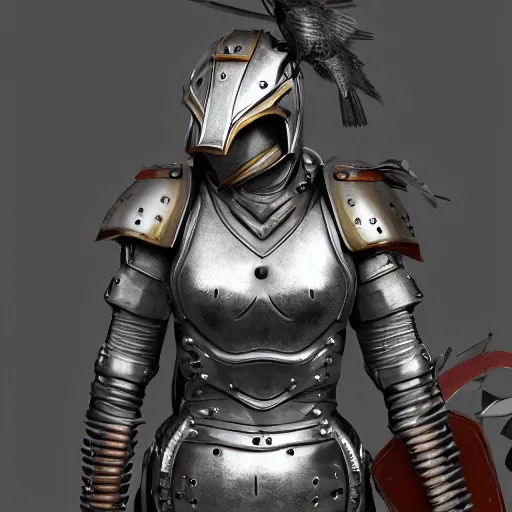 Image similar to female warrior with metal falcon armour, highly detailed, 4k, HDR, smooth, sharp focus, hyper realistic, high resolution