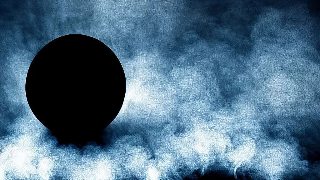 Image similar to smoke flows out of a black sphere in the sky above the city, fog, volumetric lighting, mystique, atmospheric, sharp focus, ultra detailed, noir art house, 4 k, cinematic, 3 5 mm