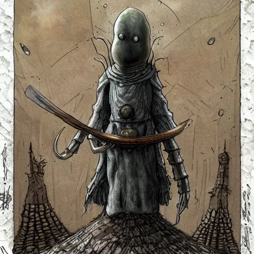 Image similar to squidward as a dark souls boss by santiago caruso