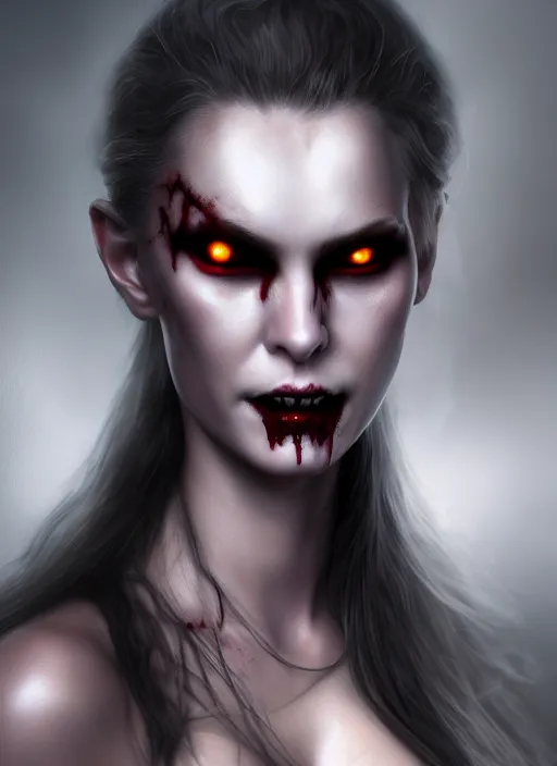 Image similar to full body portrait vampire queen blood highly detailed CGsociety subtle concept art HDR hyper realistic volumetric lighting subsurface scattering unreal