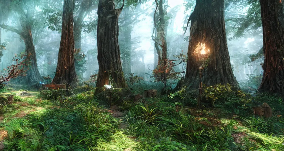 Prompt: Enchanted and magic forest, with Unreal Engine