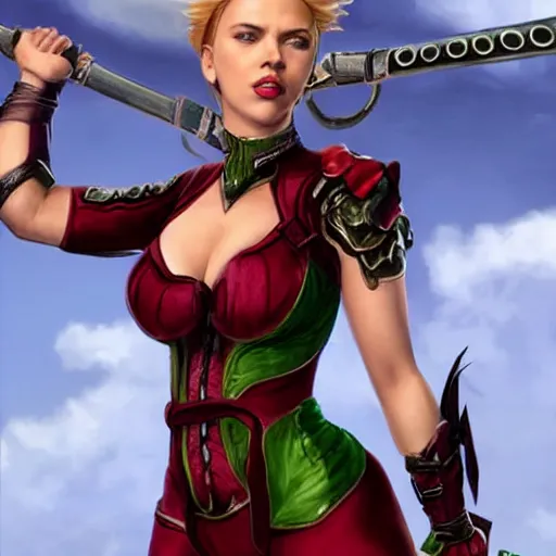 Image similar to Scarlett Johansson as Ivy from Soul Calibur