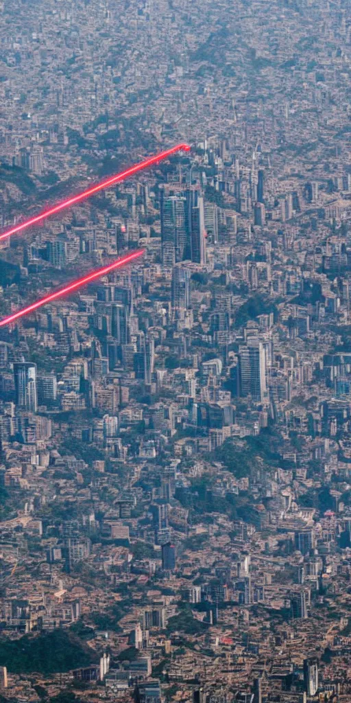 Prompt: flying pudú destroying Santiago de Chile with laser beams from their eyes