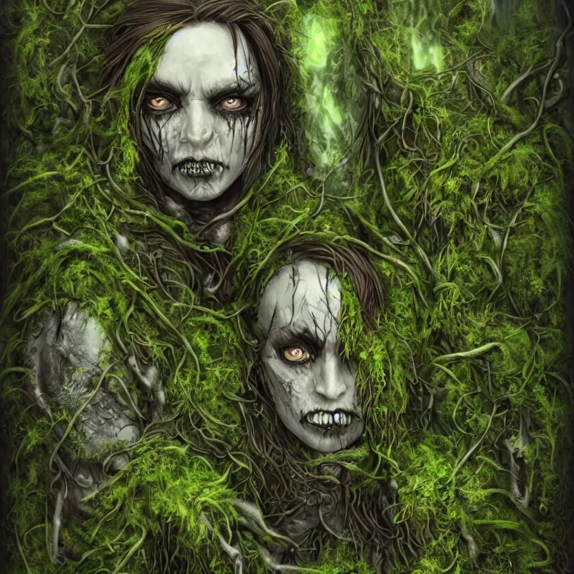 Prompt: an undead druid/knight covered in moss and vines in the style of anti-art trending on artstation deviantart Pinterest detailed realistic HD 8k High Resolution