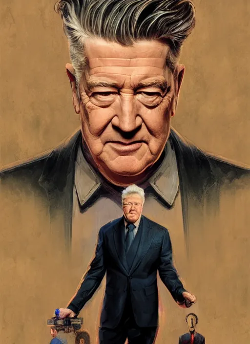 Image similar to portrait of david lynch in the marvel cinematic universe, official media, official poster artwork, highly detailed, centered, solid color background, digital painting, artstation, concept art, smooth, sharp focus, illustration, donato giancola, joseph christian leyendecker, les edwards, ed repka, wlop